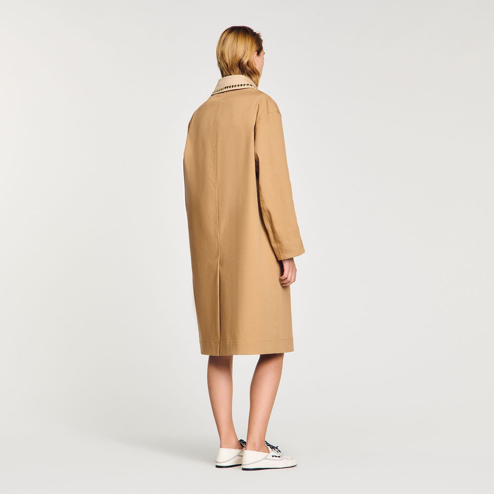 Sandro Women Trench coat with rhinestone collar
