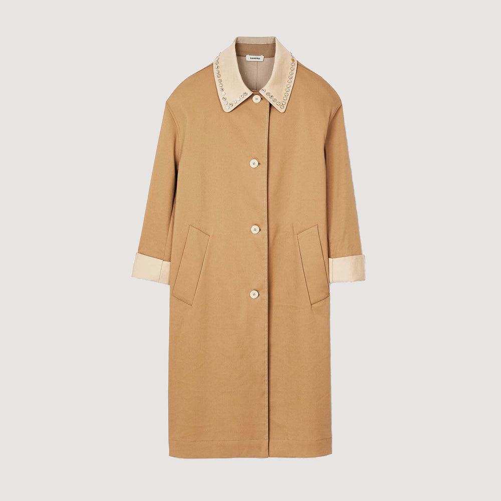 Sandro Women Trench coat with rhinestone collar
