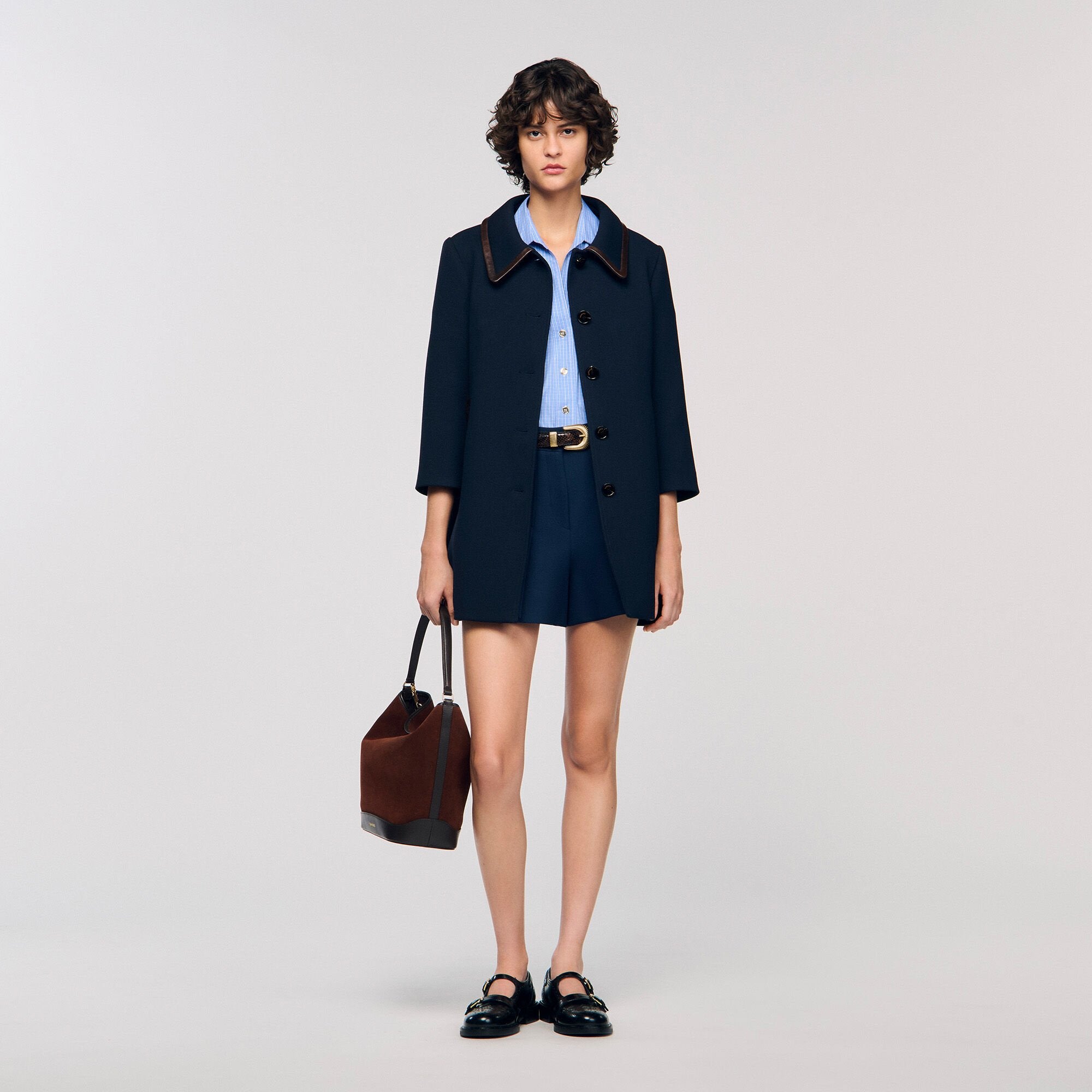 Sandro Women Coat with leather stripes