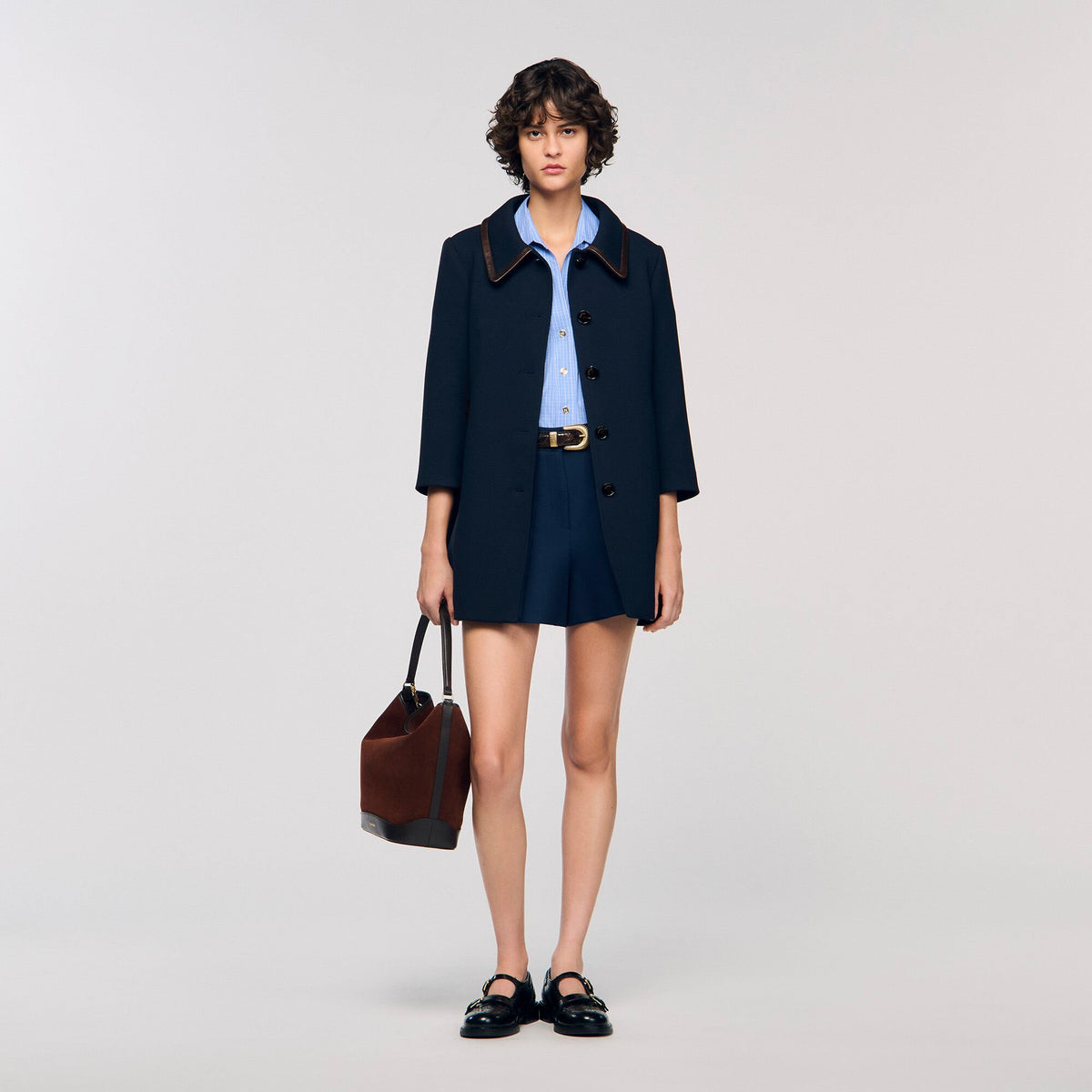 Sandro Women Coat with leather stripes
