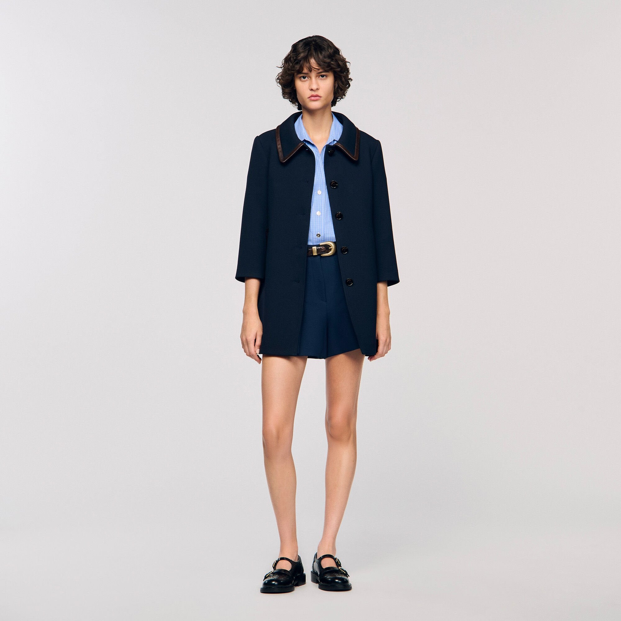 Sandro Women Coat with leather stripes