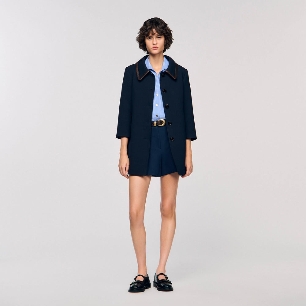 Sandro Women Coat with leather stripes