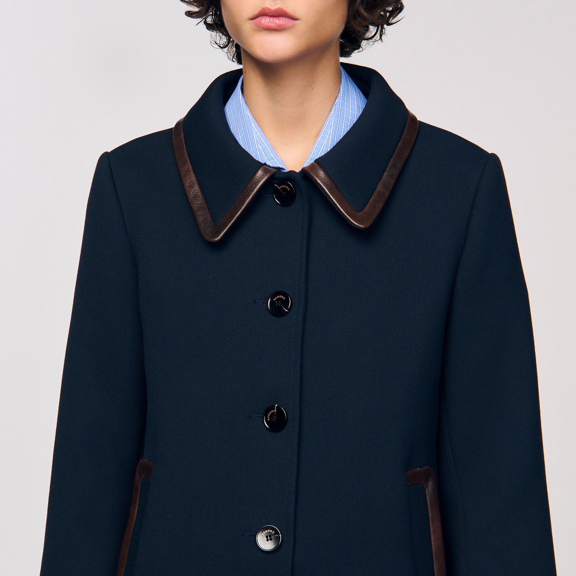 Sandro Women Coat with leather stripes
