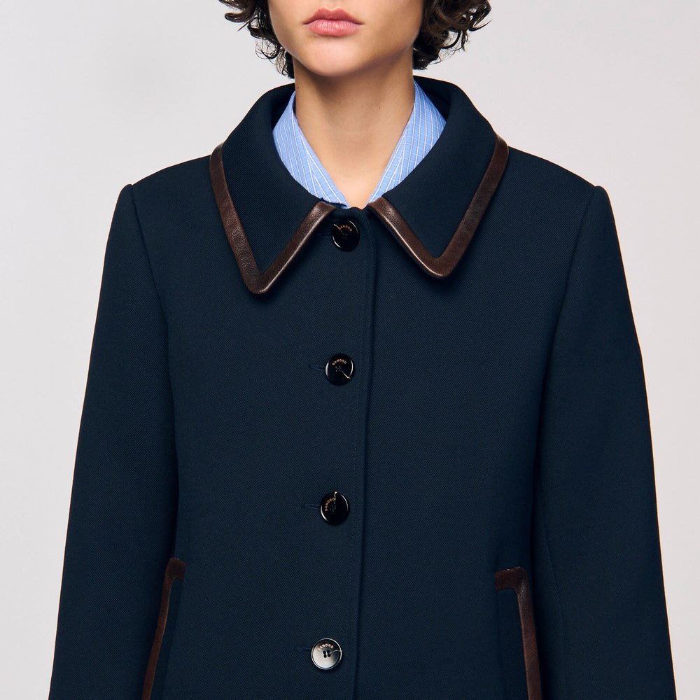 Sandro Women Coat with leather stripes