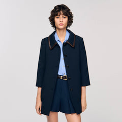 Sandro Women Coat with leather stripes