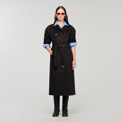 Sandro Women Long wool and leather coat