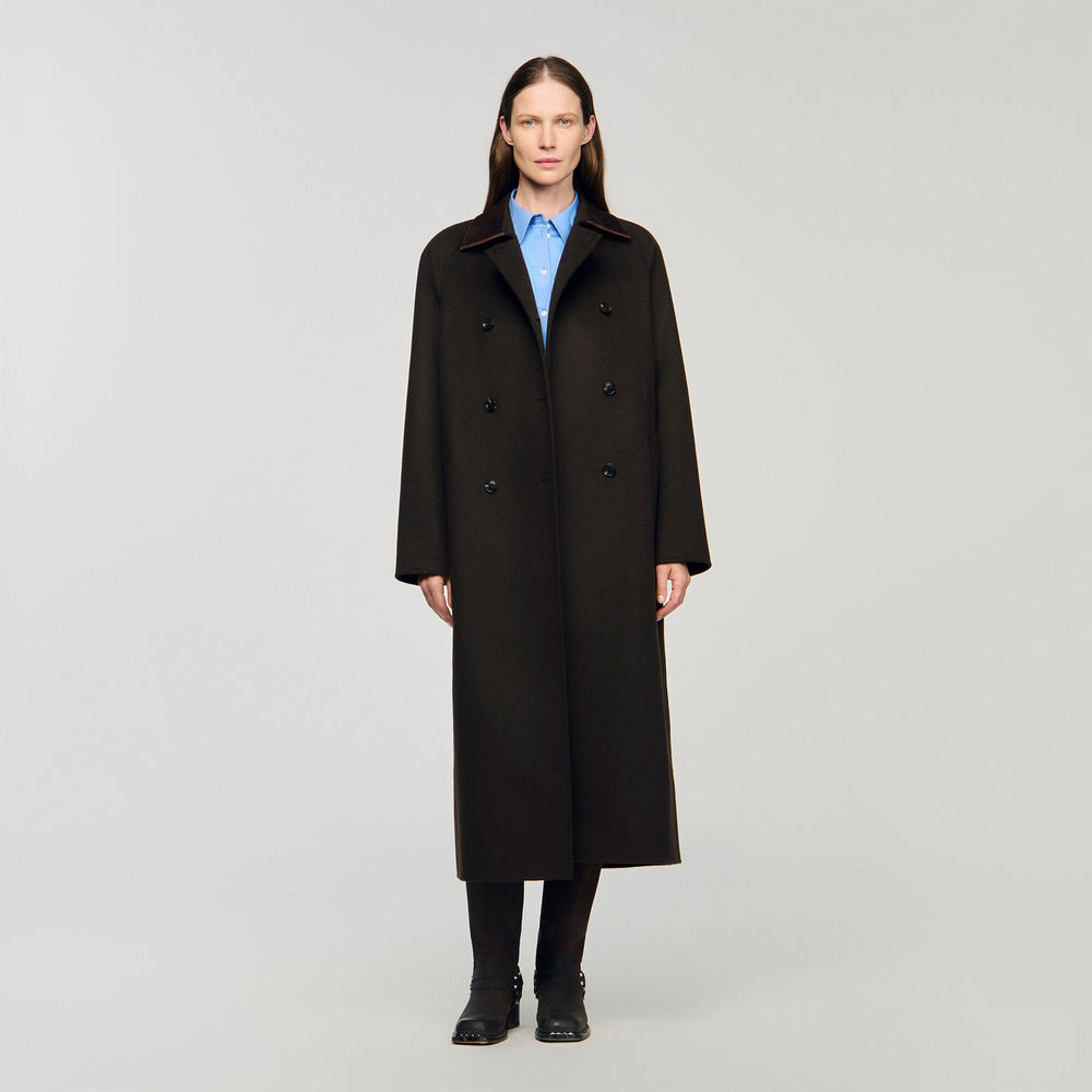 Sandro Women Long wool and leather coat