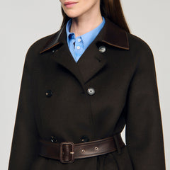 Sandro Women Long wool and leather coat
