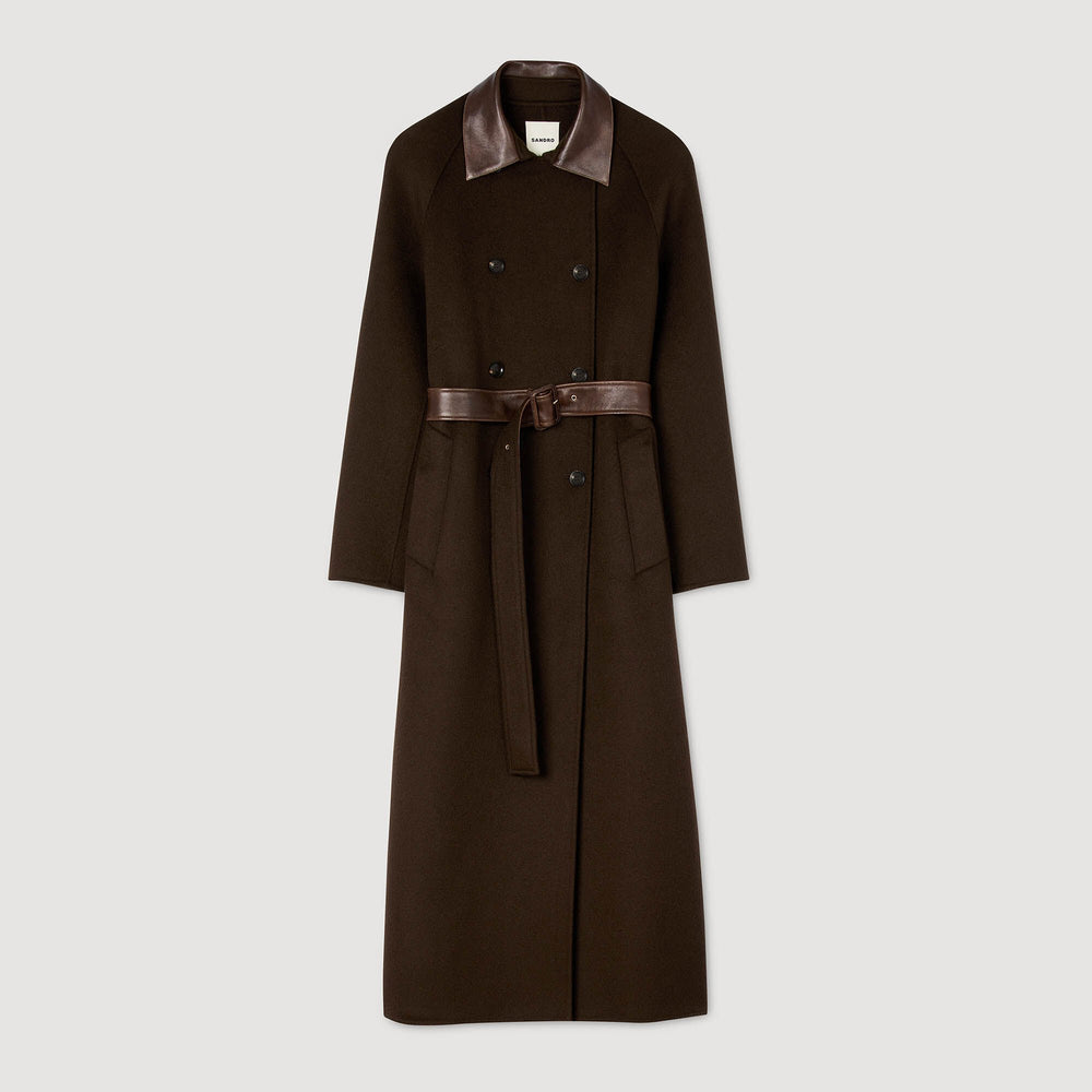 Sandro Women Long wool and leather coat