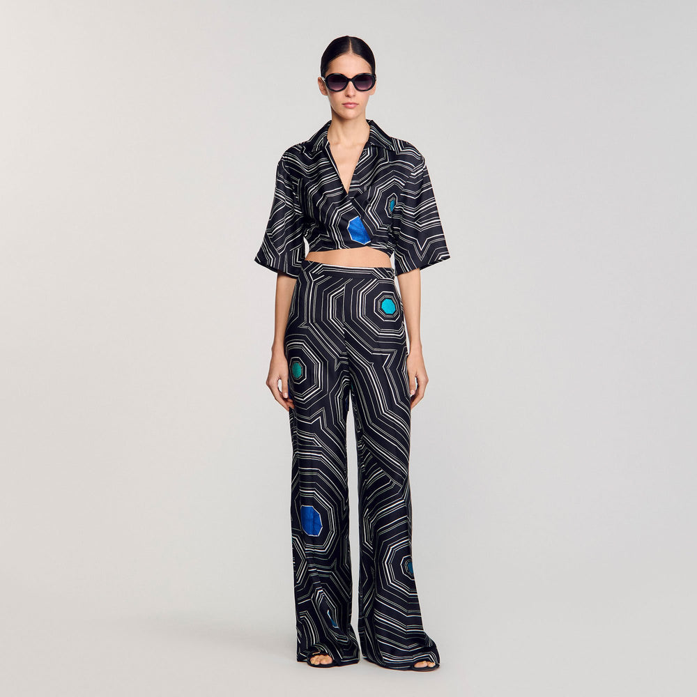 Sandro Women Spiral-print silk trousers