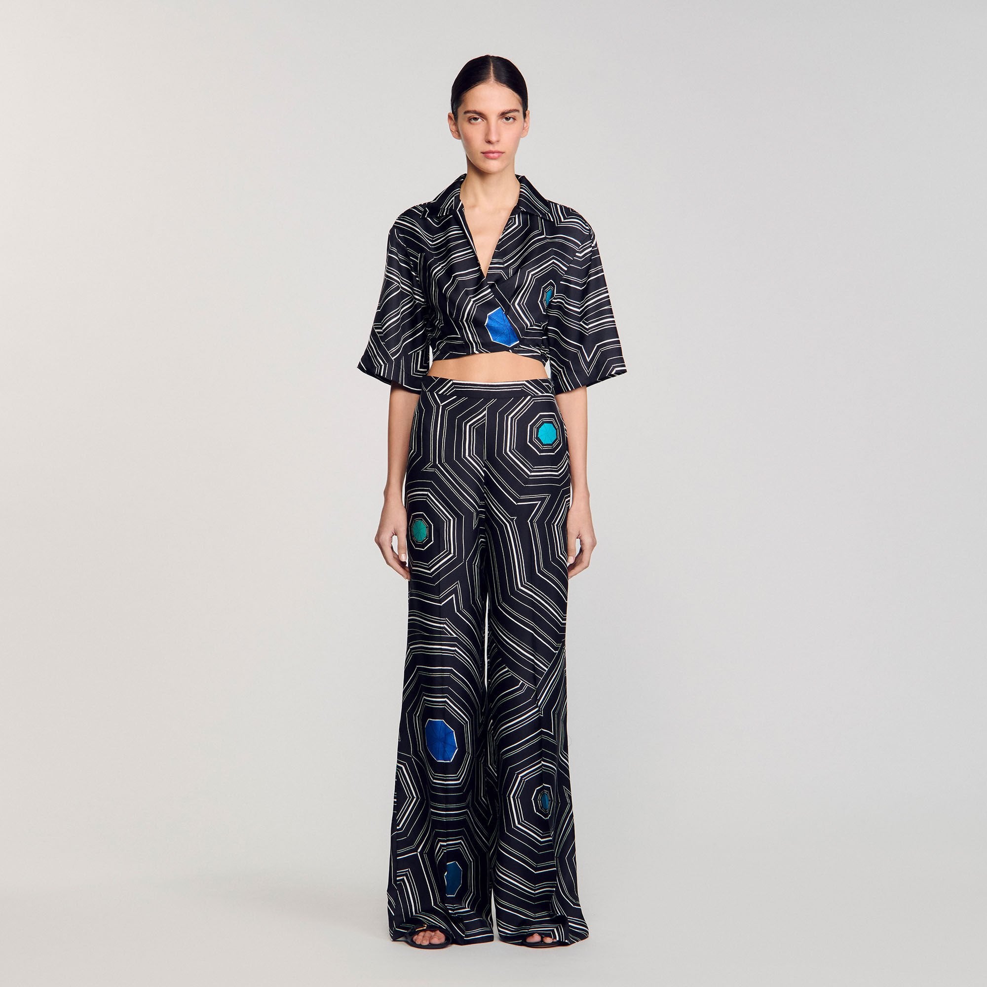 Sandro Women Spiral-print silk trousers