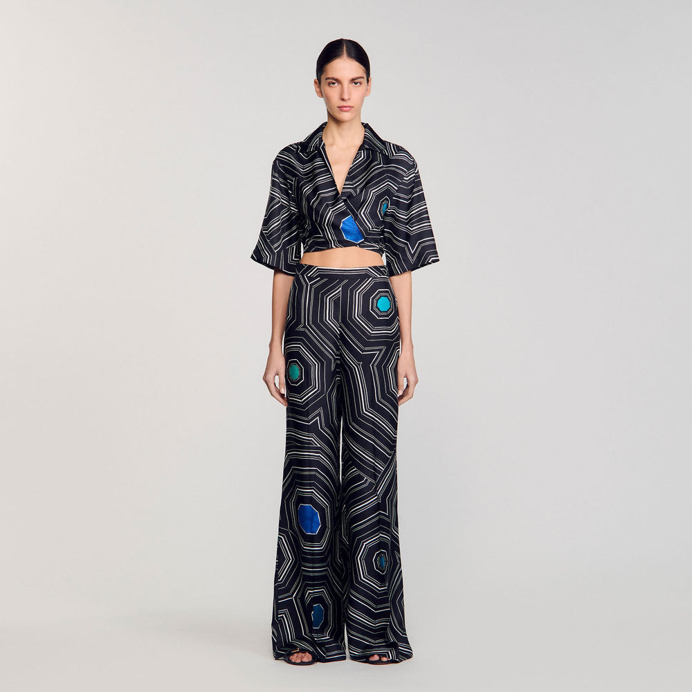 Sandro Women Spiral-print silk trousers