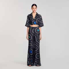 Sandro Women Spiral-print silk trousers