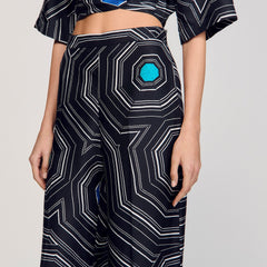 Sandro Women Spiral-print silk trousers