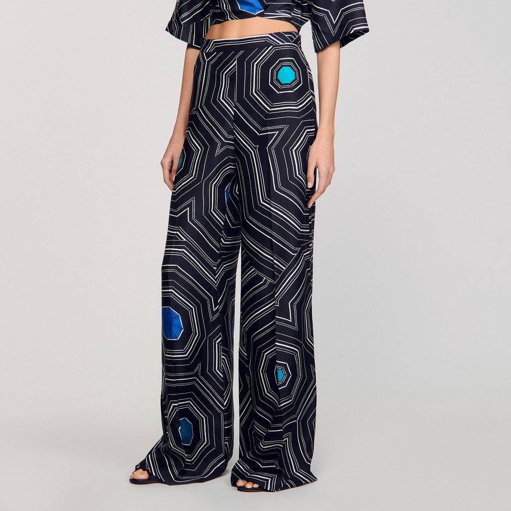 Sandro Women Spiral-print silk trousers