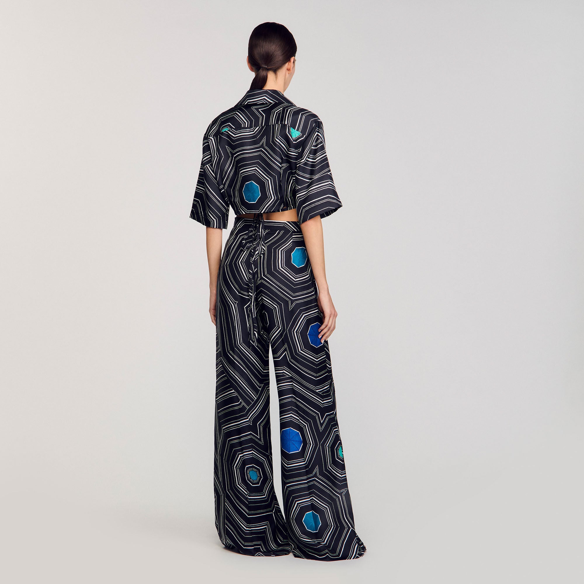 Sandro Women Spiral-print silk trousers
