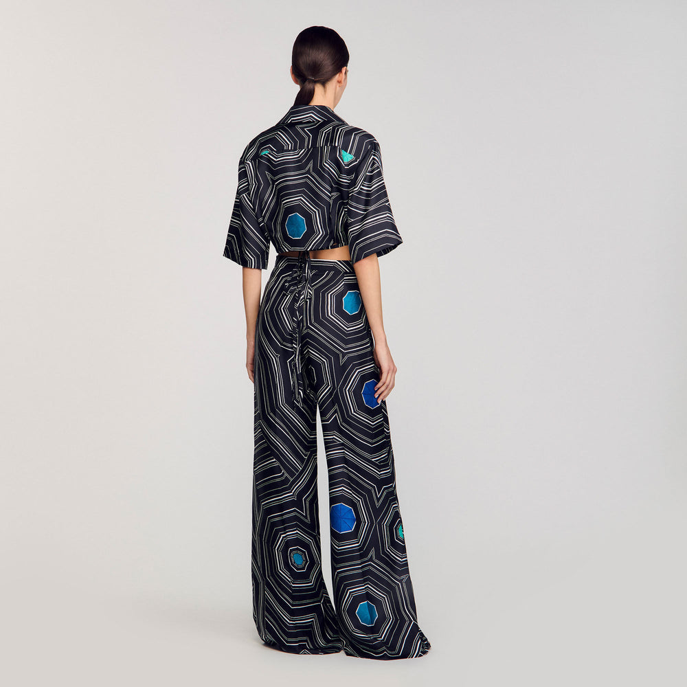 Sandro Women Spiral-print silk trousers