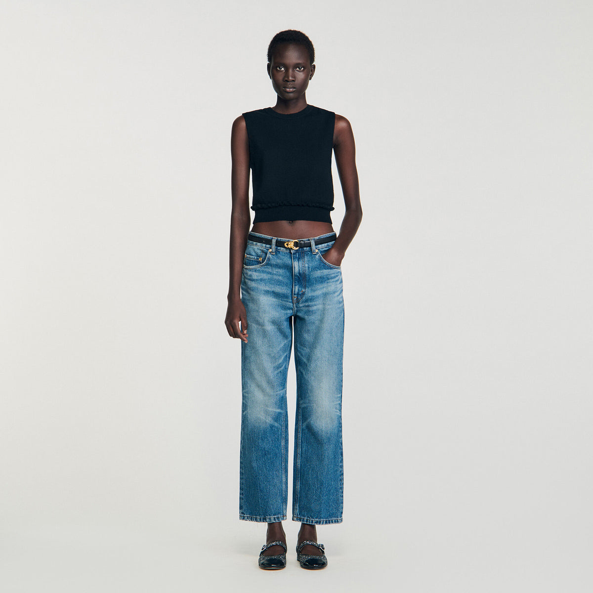 Sandro Women Ruffled cropped sweater