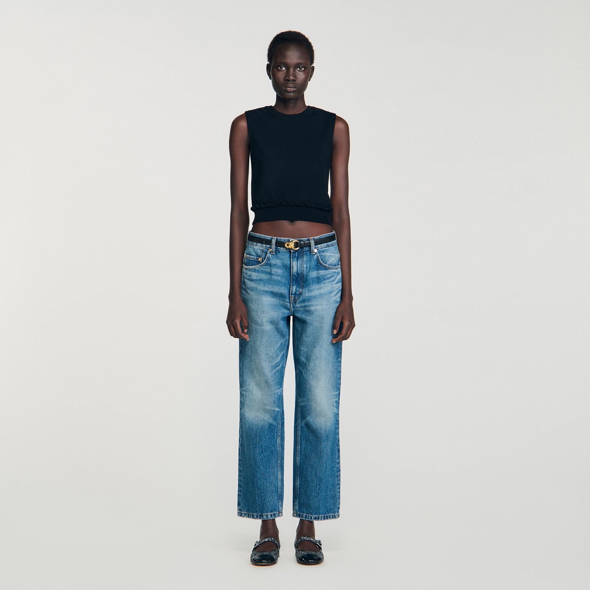 Sandro Women Ruffled cropped sweater