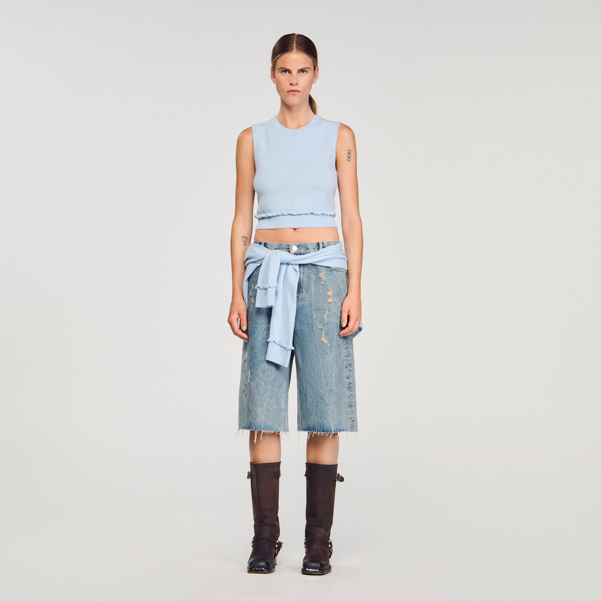 Sandro Women Ruffled cropped sweater