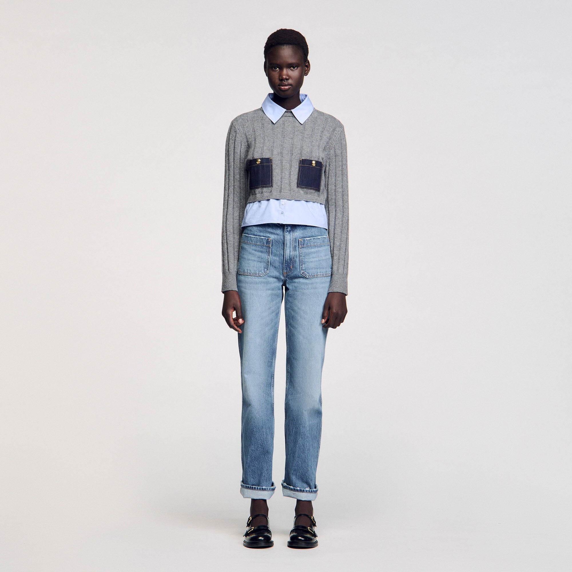 Sandro Women Cropped wool and cashmere sweater