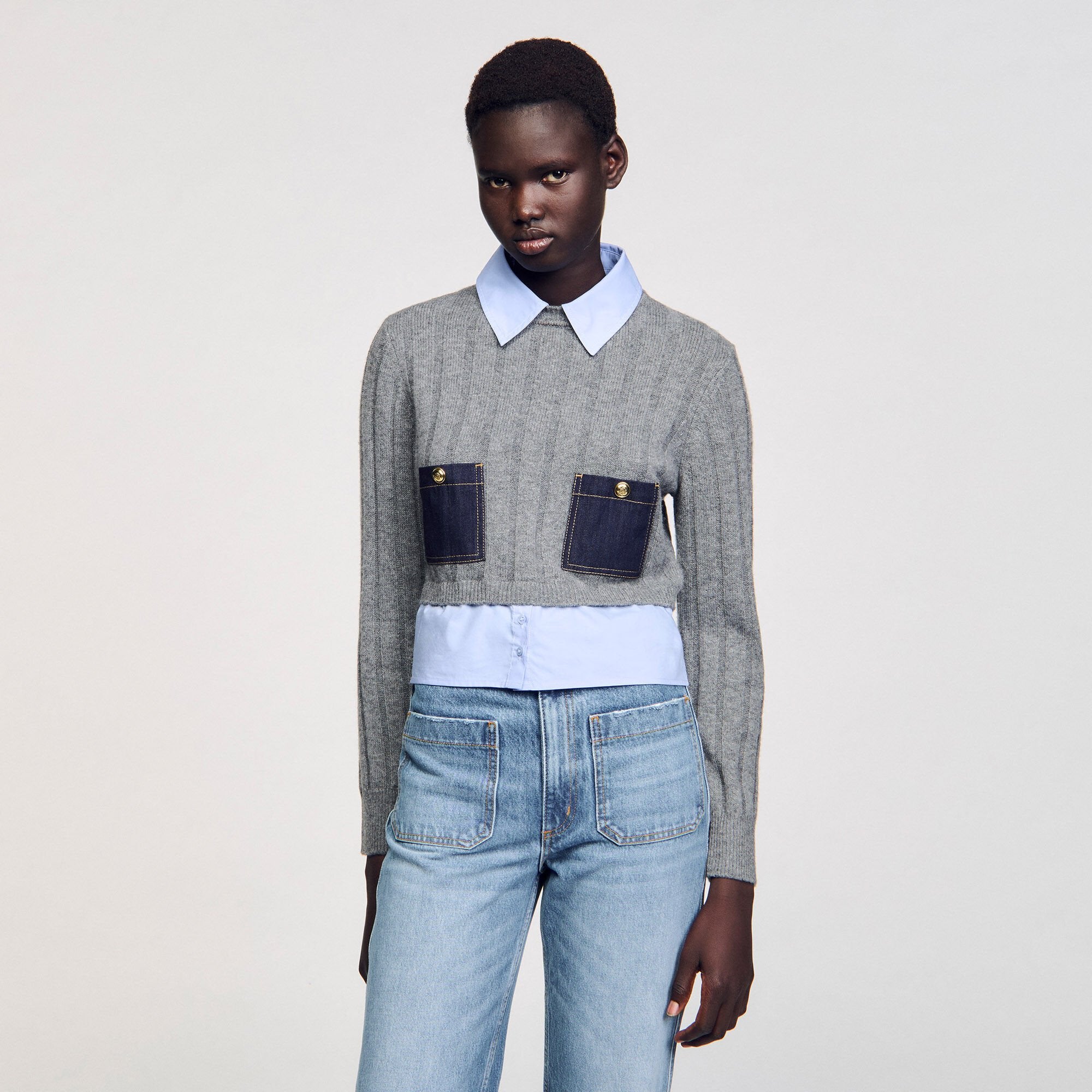 Sandro Women Cropped wool and cashmere sweater
