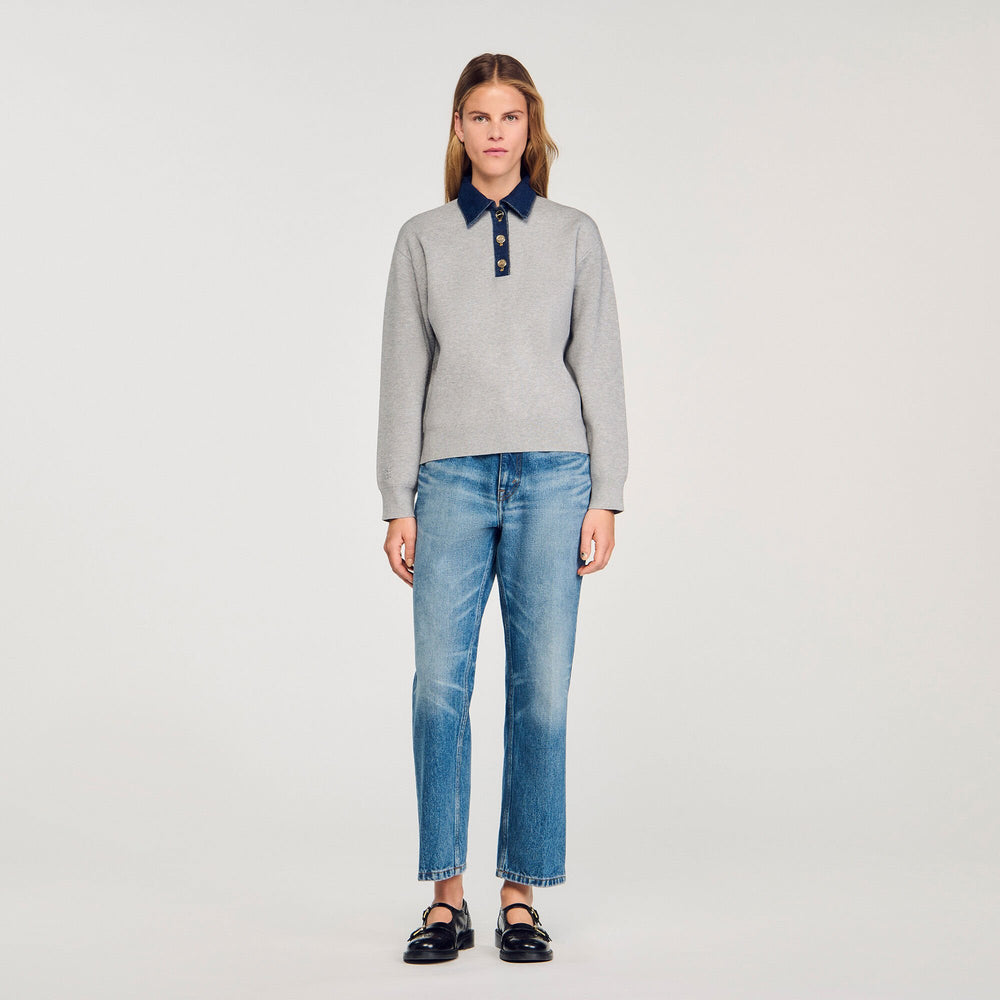 Sandro Women Sweater with denim collar