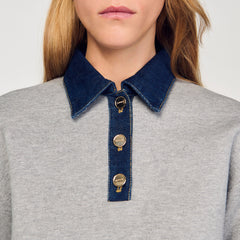 Sandro Women Sweater with denim collar