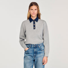 Sandro Women Sweater with denim collar
