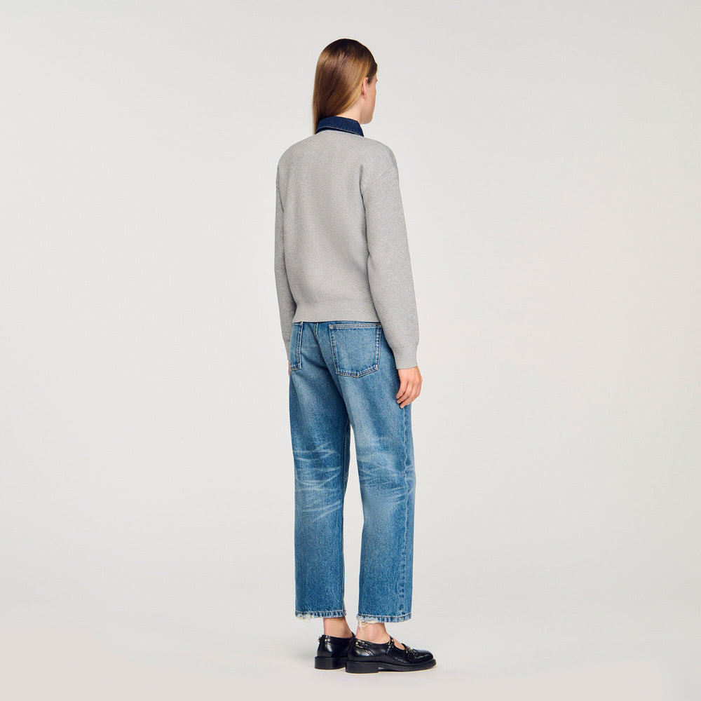 Sandro Women Sweater with denim collar