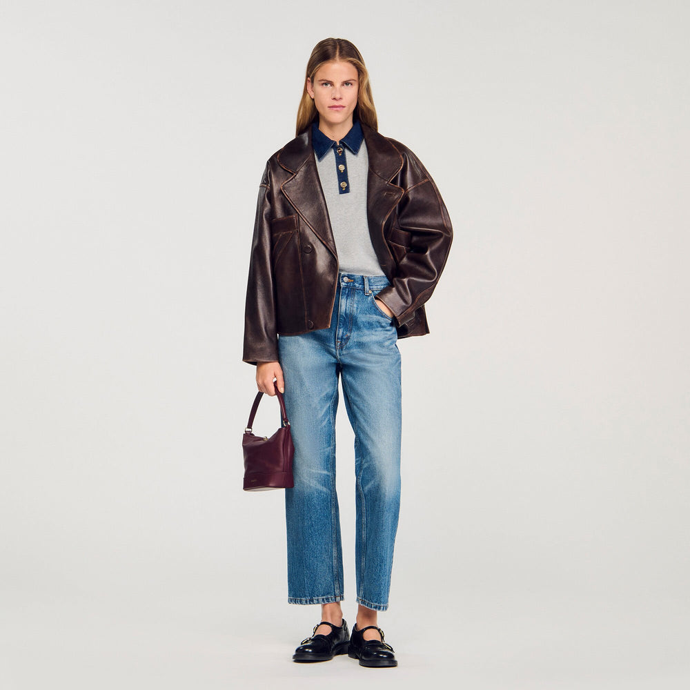 Sandro Women Sweater with denim collar