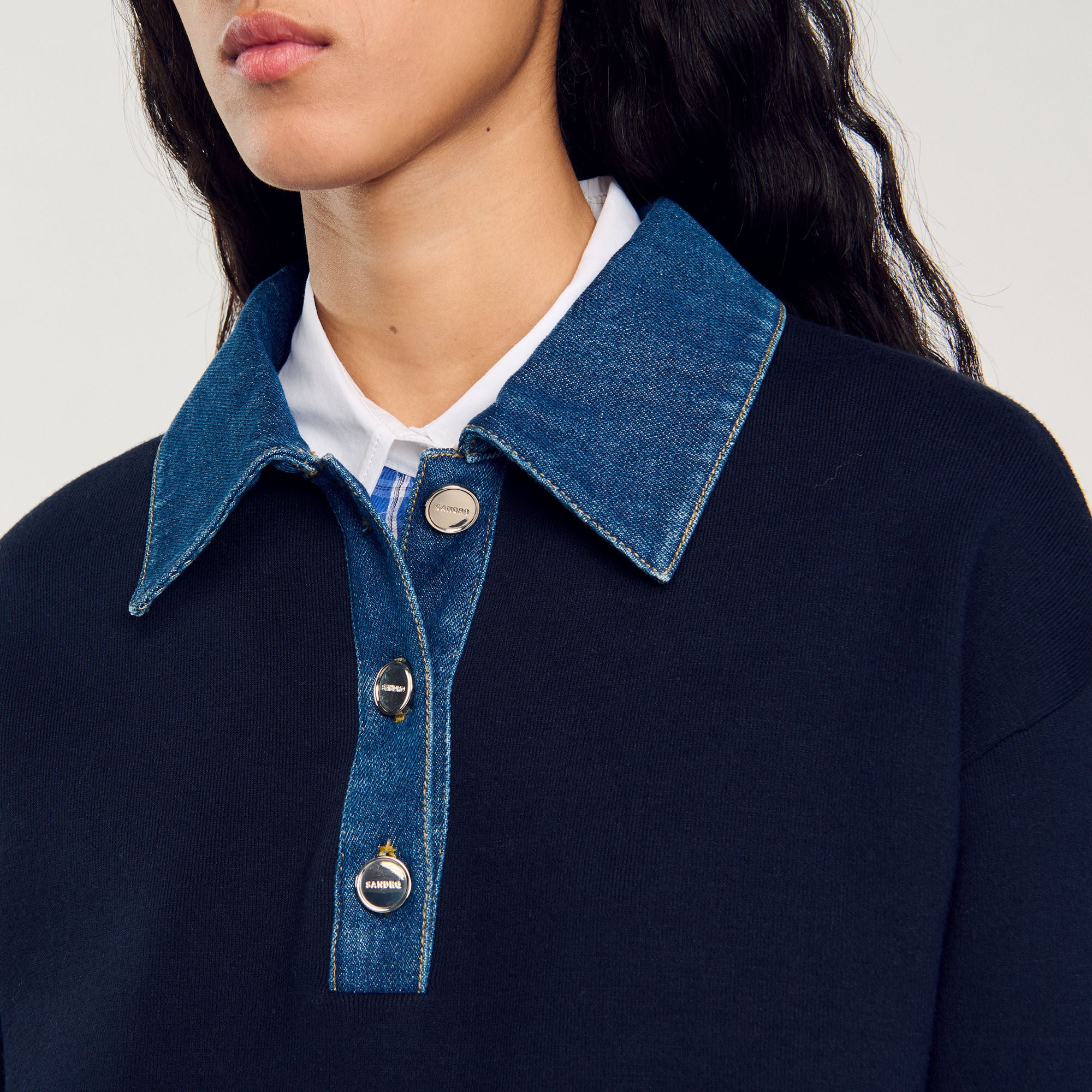 Sandro Women sweater with denim collar