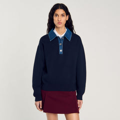 Sandro Women sweater with denim collar
