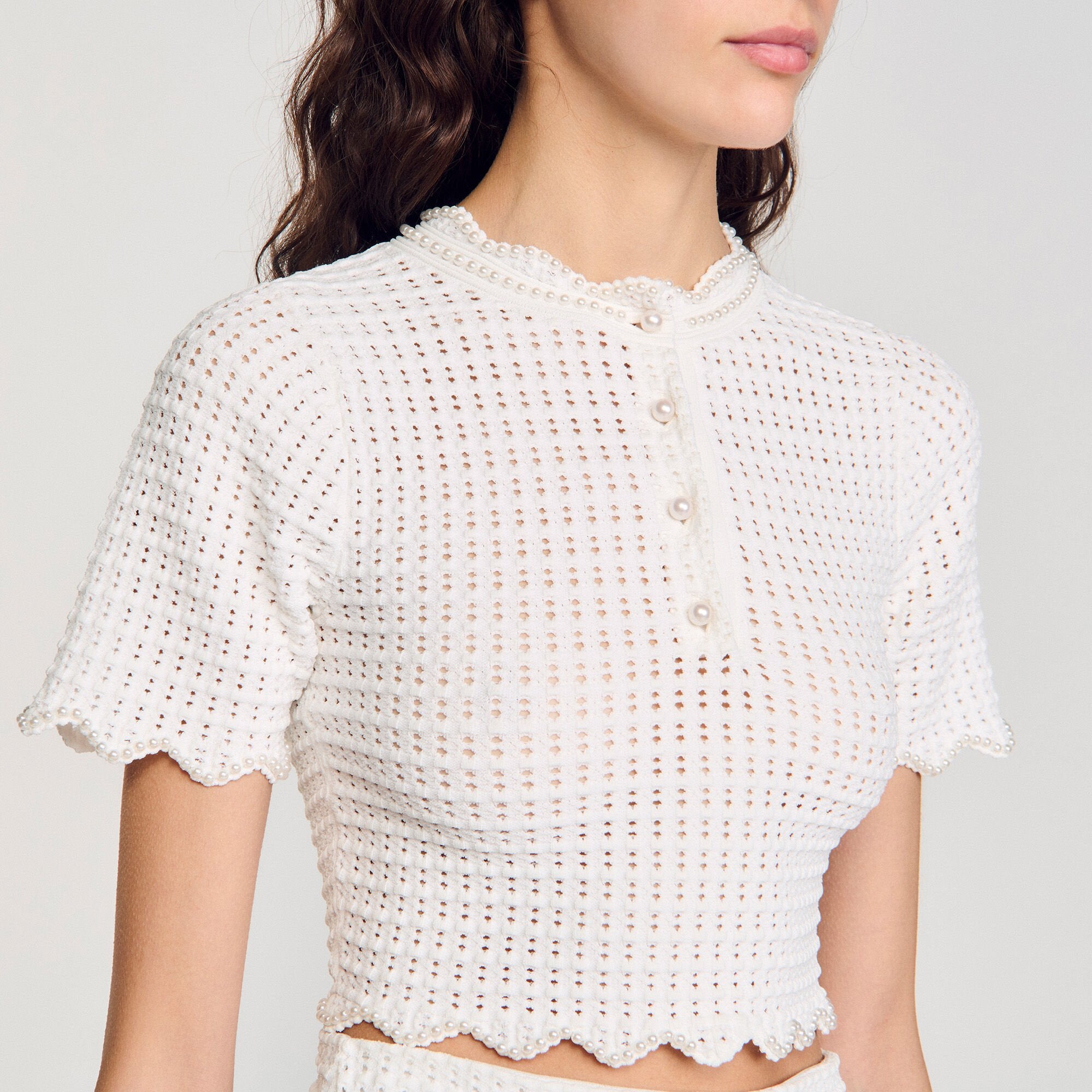 Sandro Women Pearl beaded knit sweater