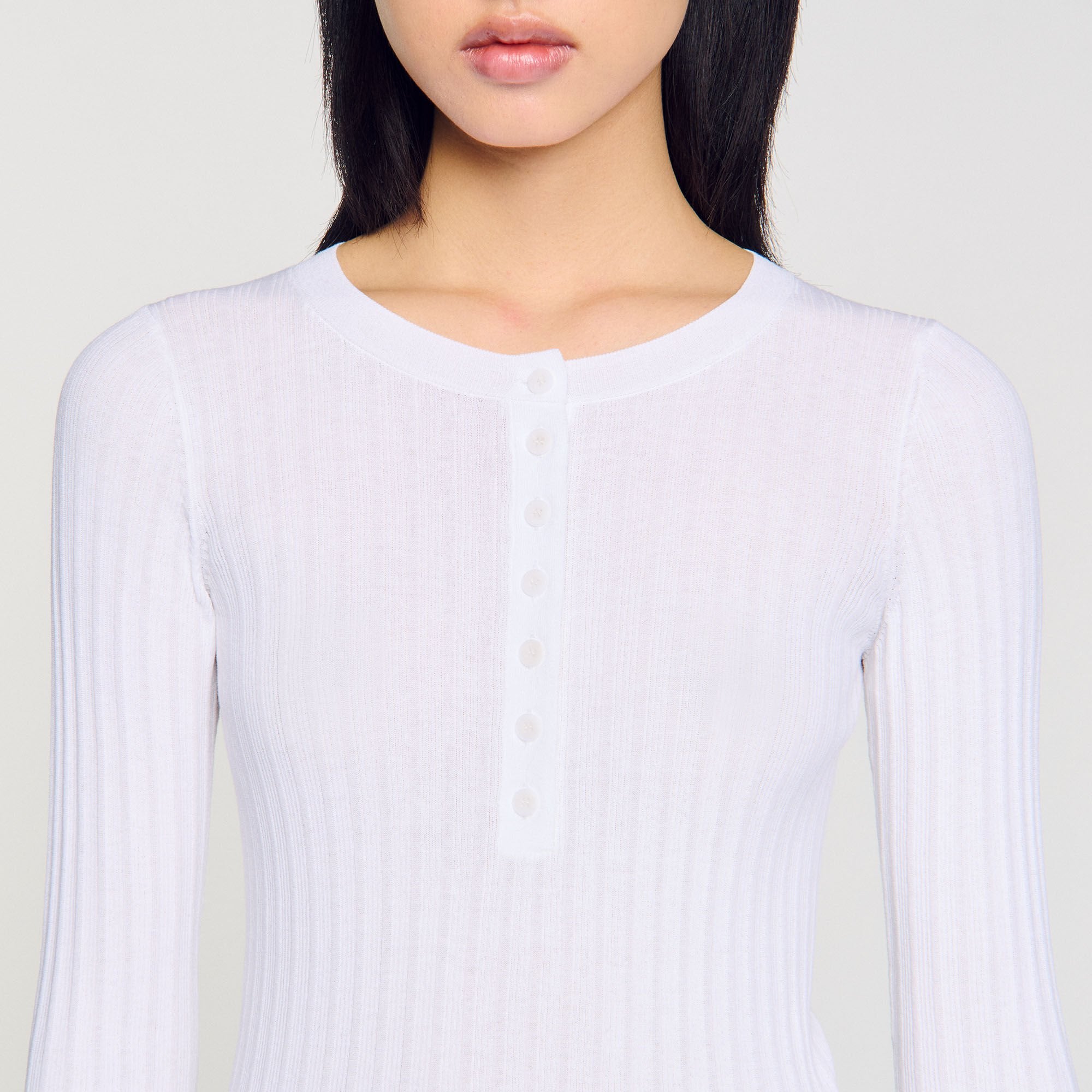 Sandro Women Ribbed sweater with Tunisian collar