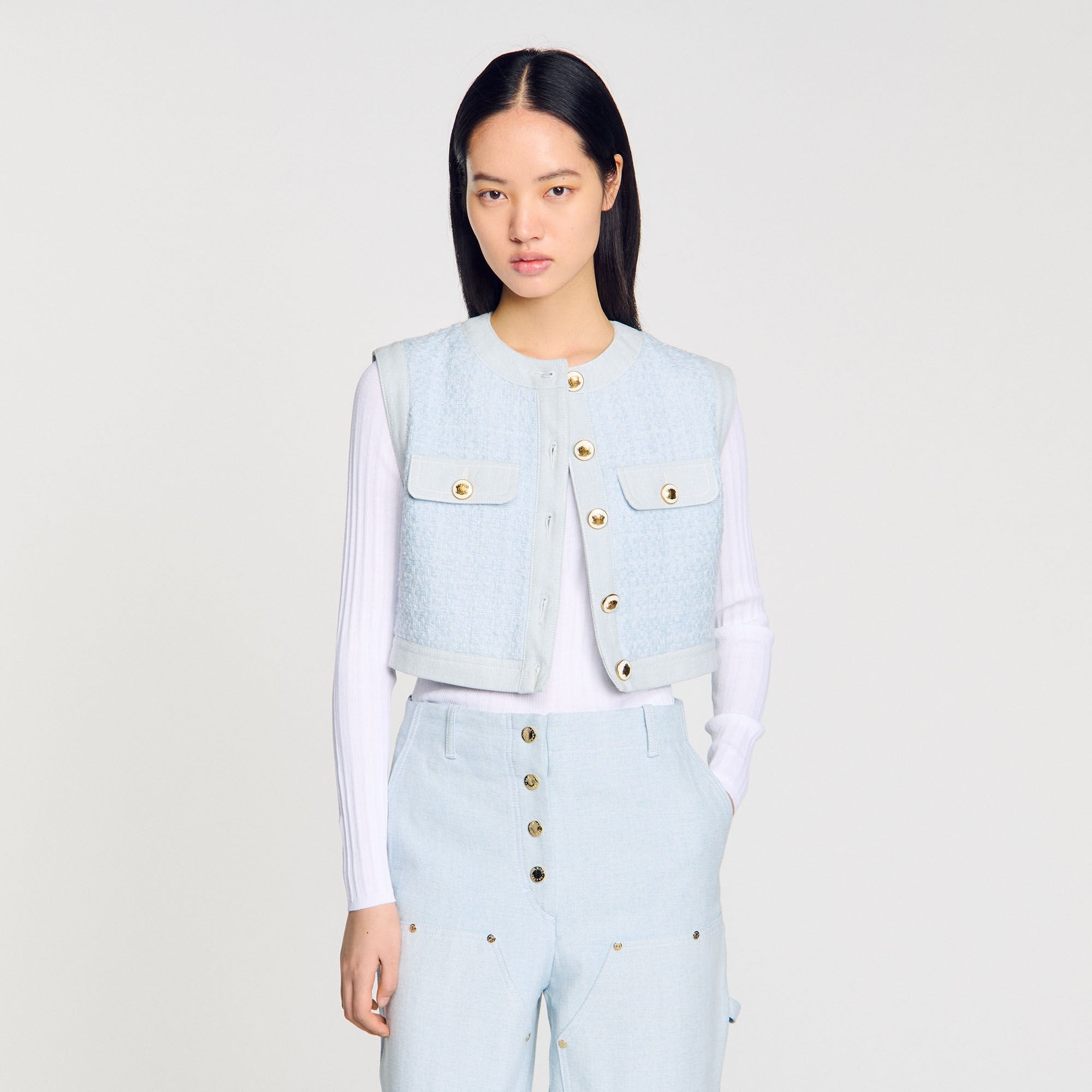 Sandro Women Ribbed sweater with Tunisian collar