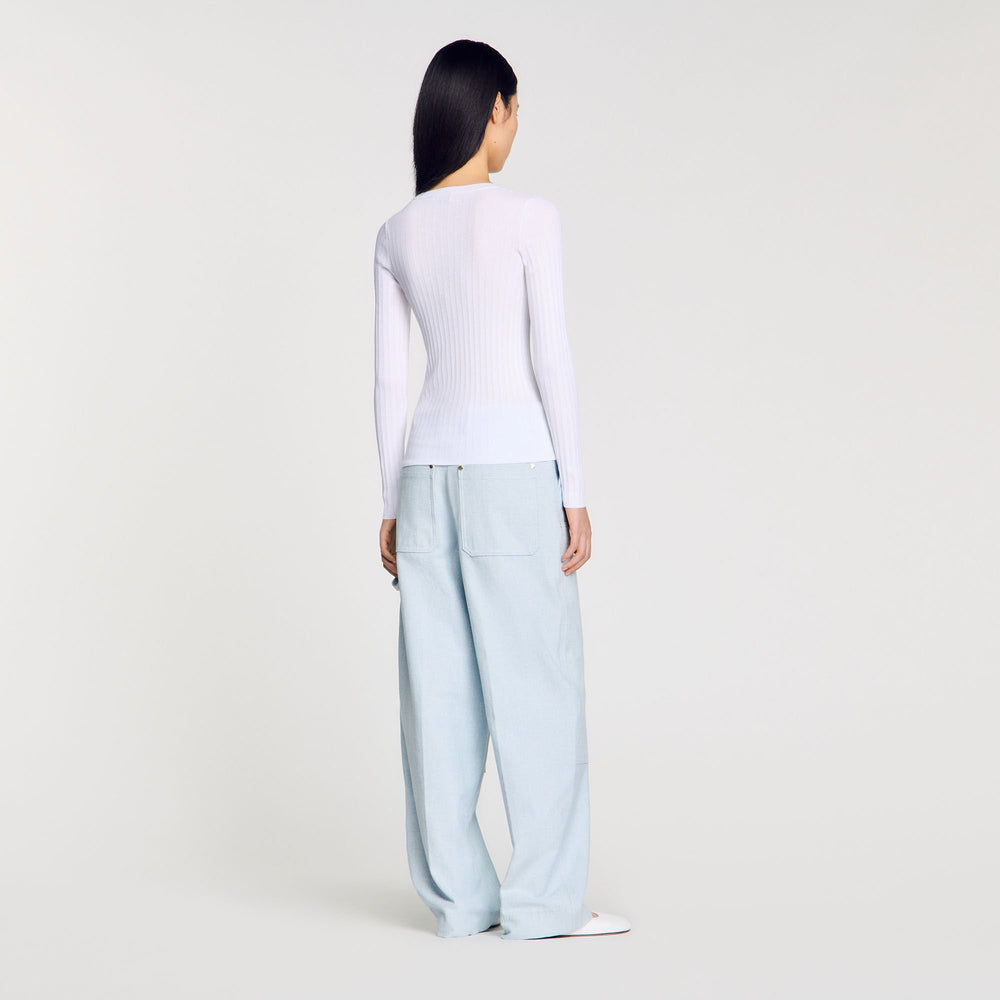 Sandro Women Ribbed sweater with Tunisian collar