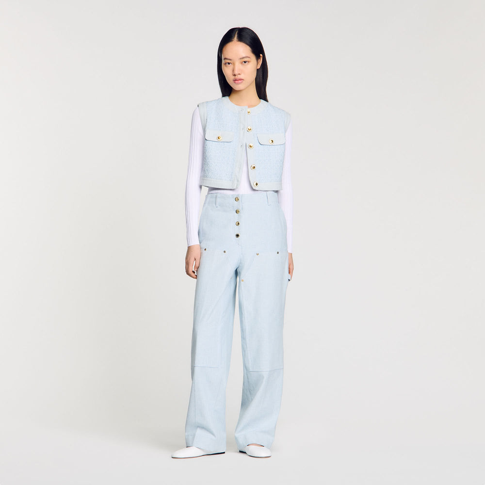Sandro Women Ribbed sweater with Tunisian collar