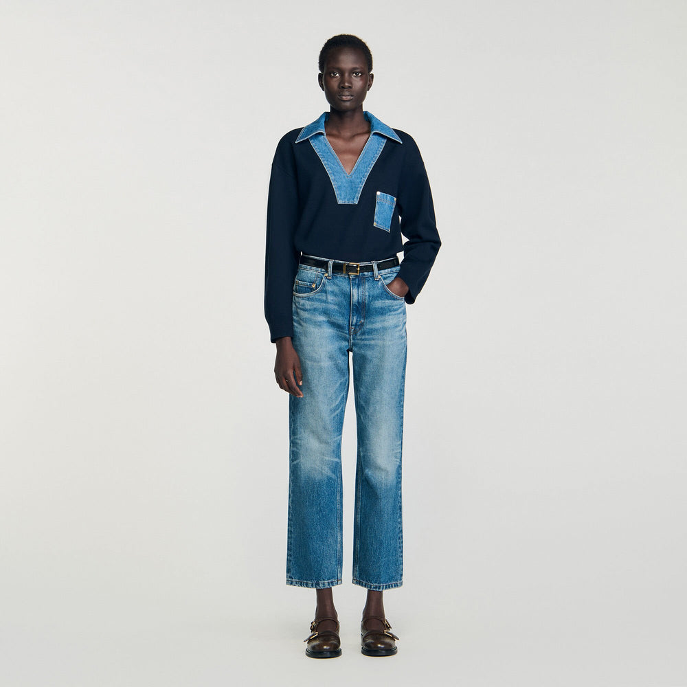 Sandro Women Sweater with denim details