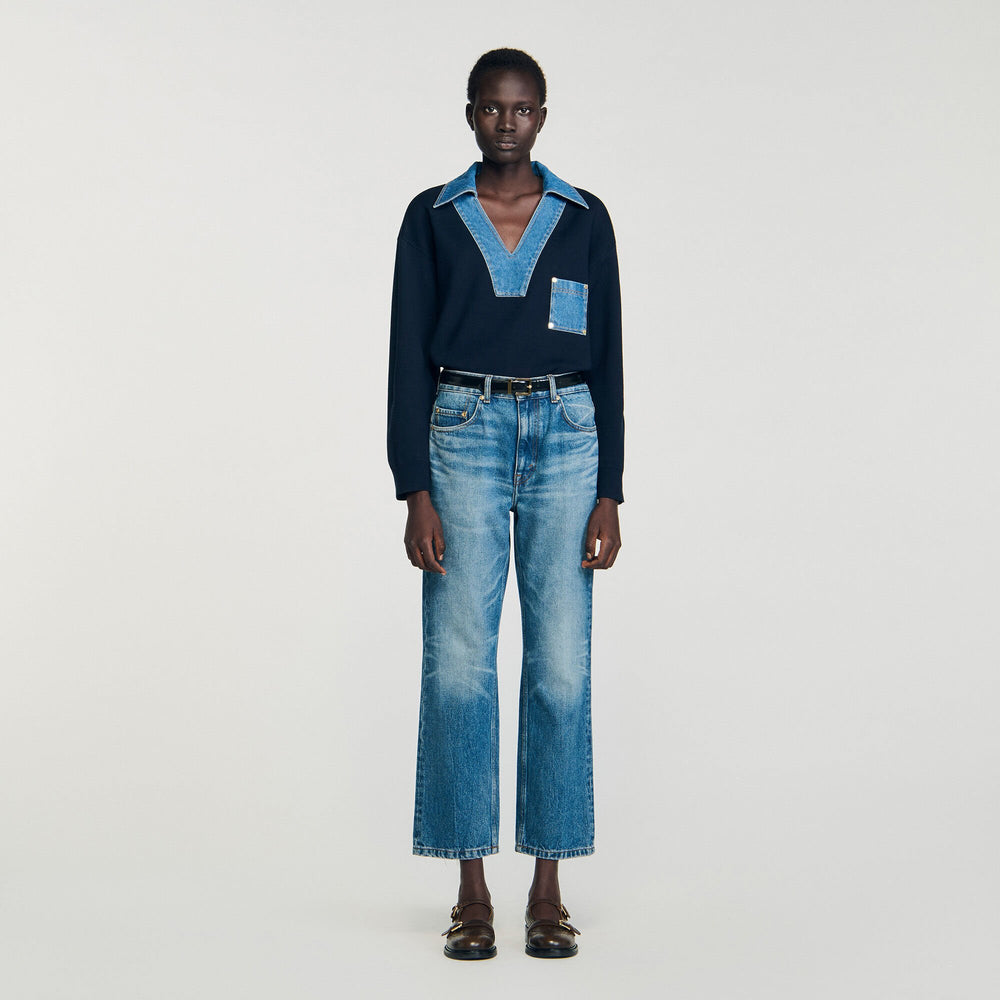 Sandro Women Sweater with denim details