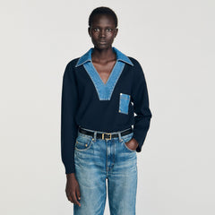 Sandro Women Sweater with denim details