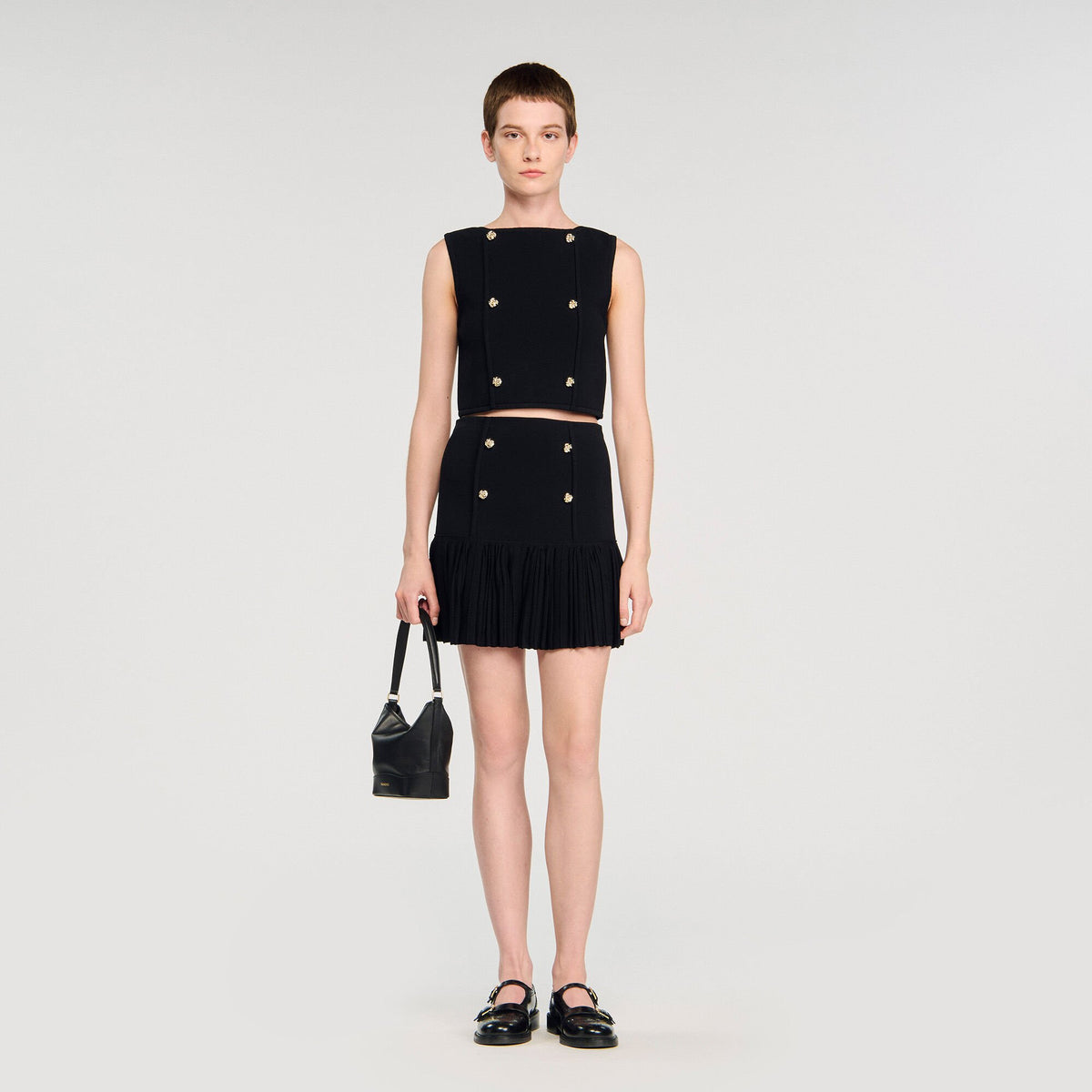 Sandro Women Button detail cropped knit top