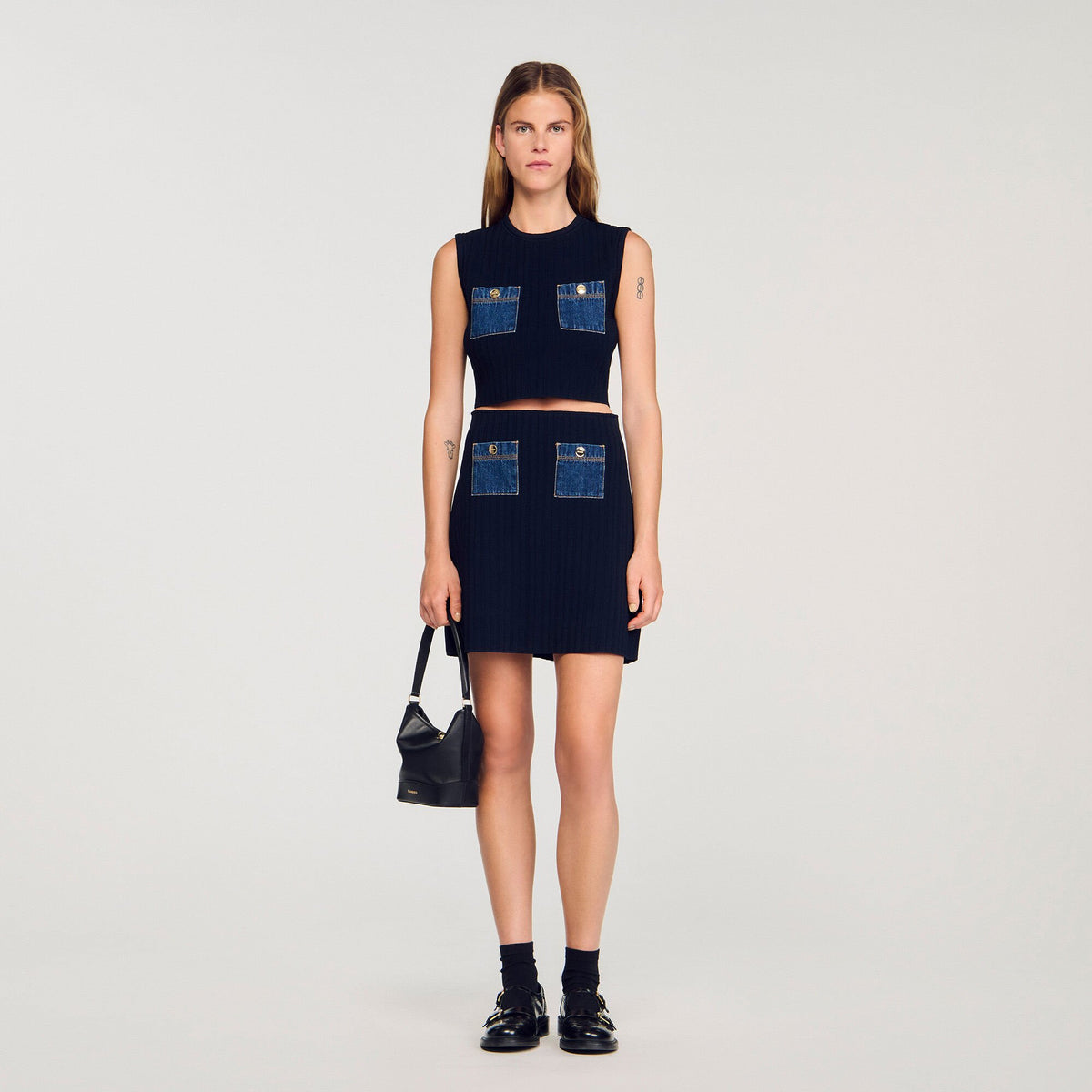 Sandro Women Knit and denim top