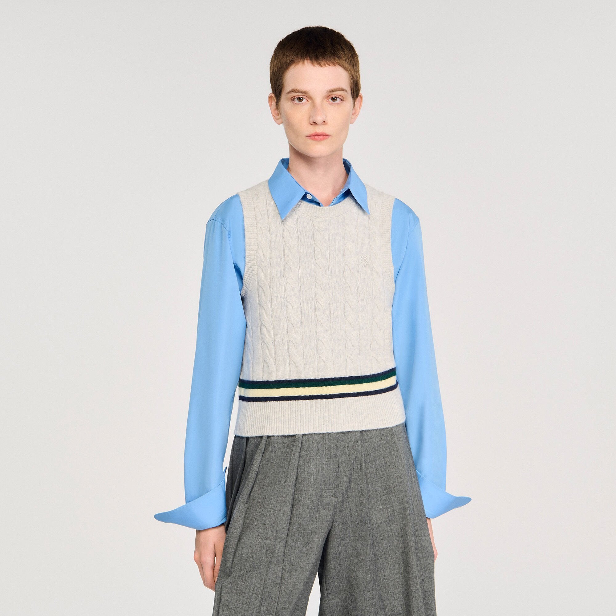 Sandro Women Sleeveless cropped cable knit sweater