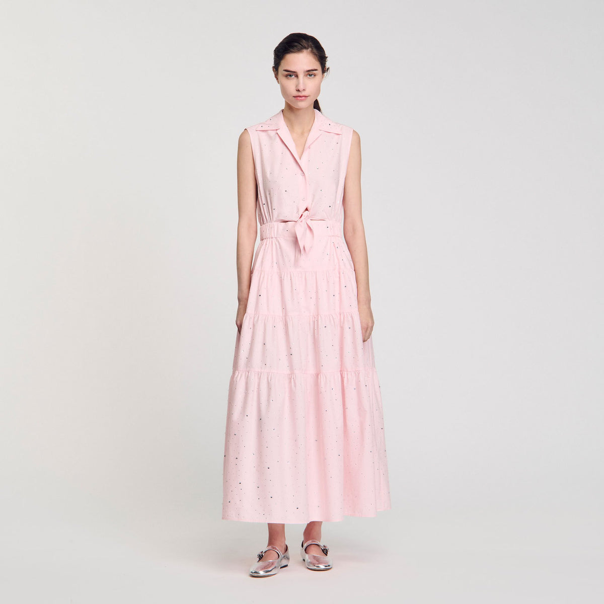 Sandro Women Rhinestone tie-front maxi dress