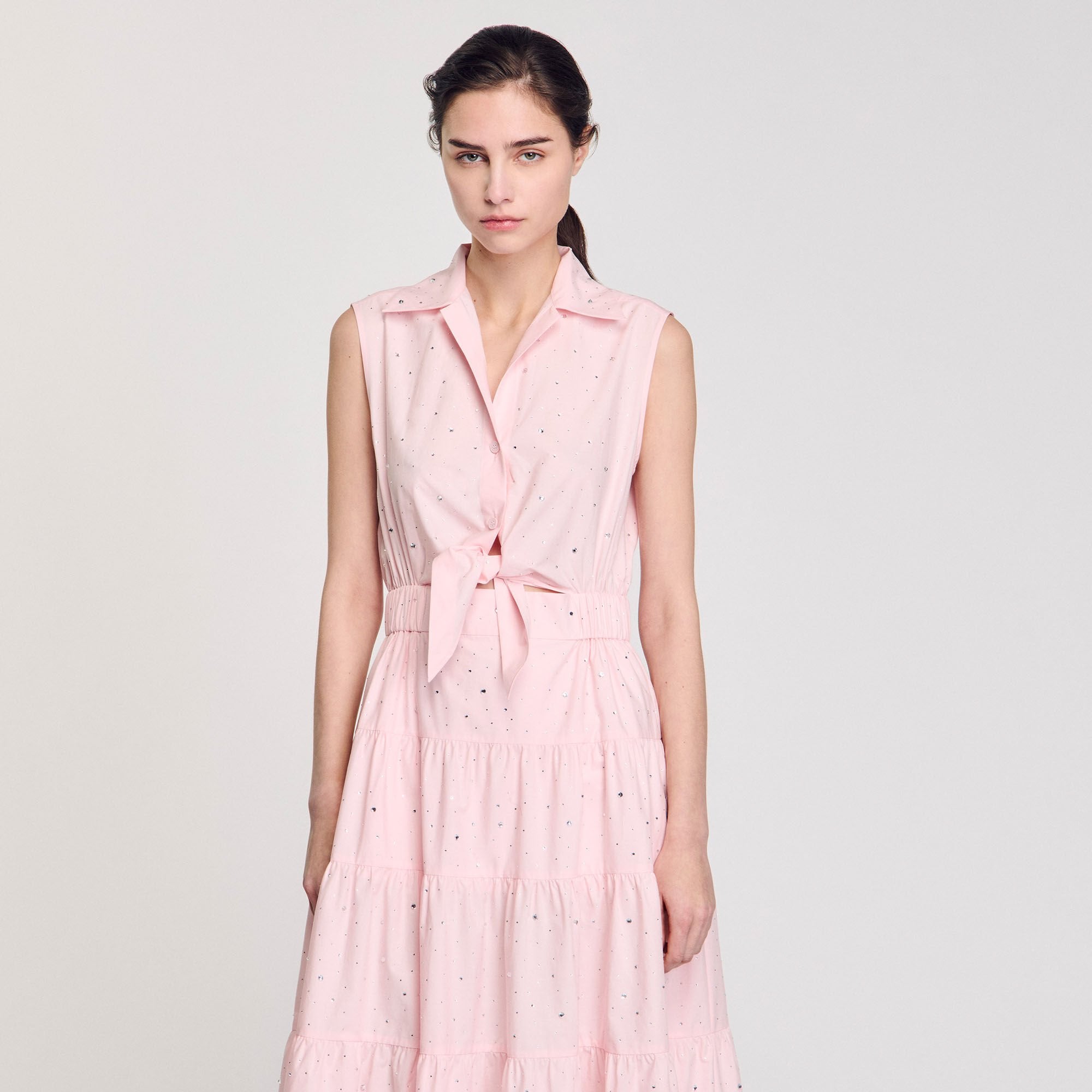 Sandro Women Rhinestone tie-front maxi dress