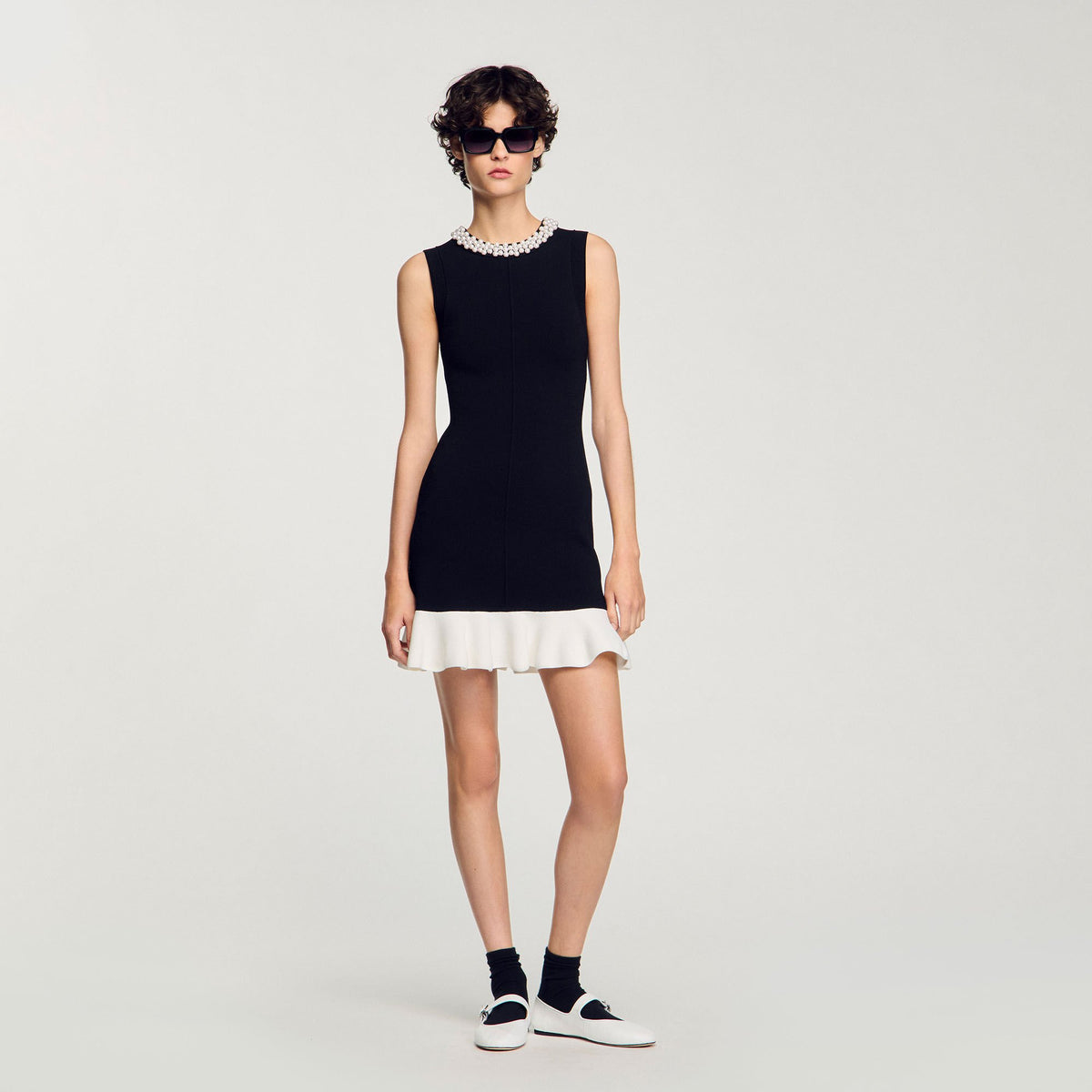 Sandro Women Mini knit dress with beaded neck
