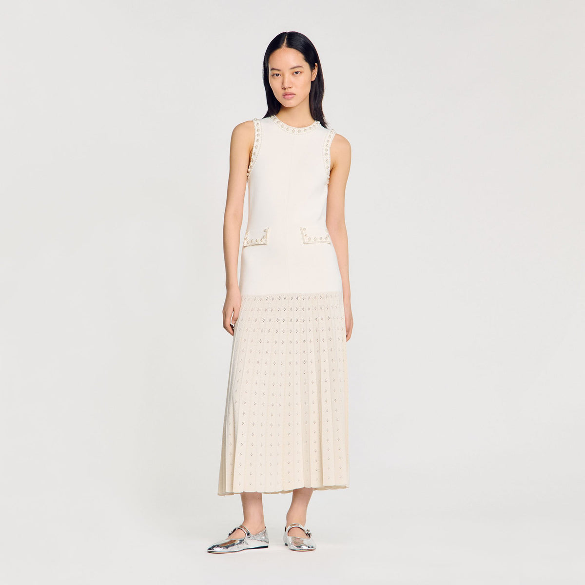 Sandro Women Pearl bead knit maxi dress