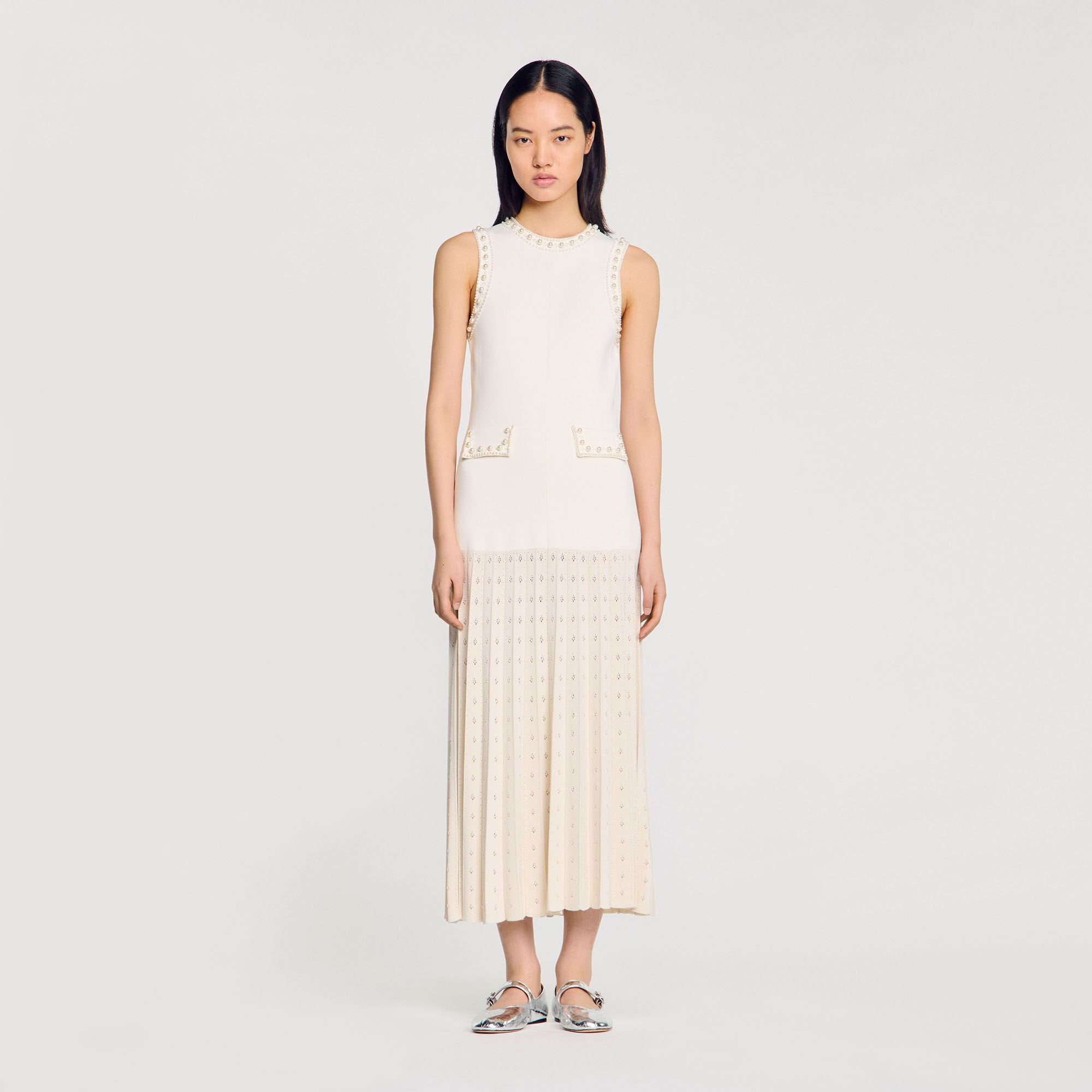 Sandro Women Pearl bead knit maxi dress