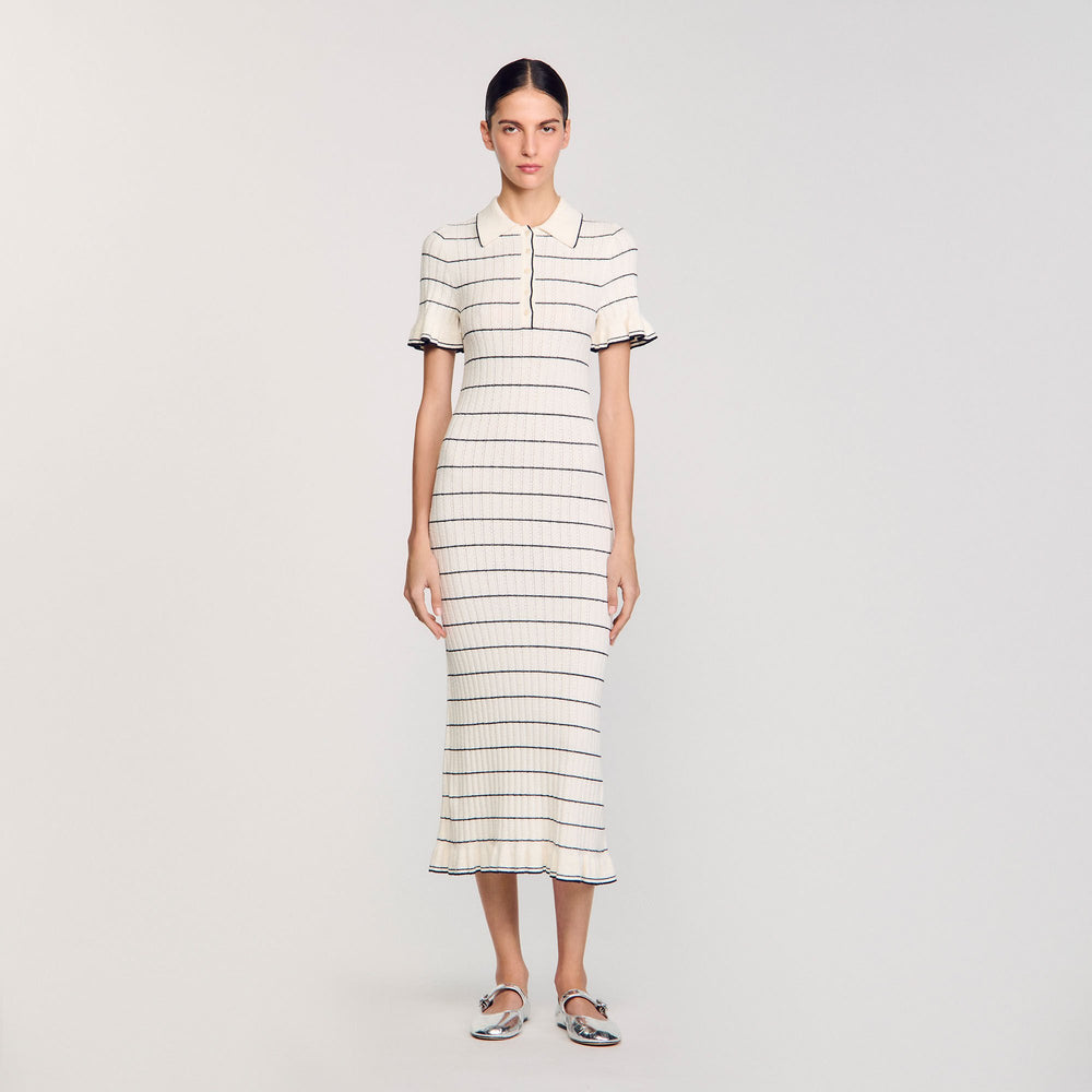 Sandro Women Knitted midi dress with polo neck